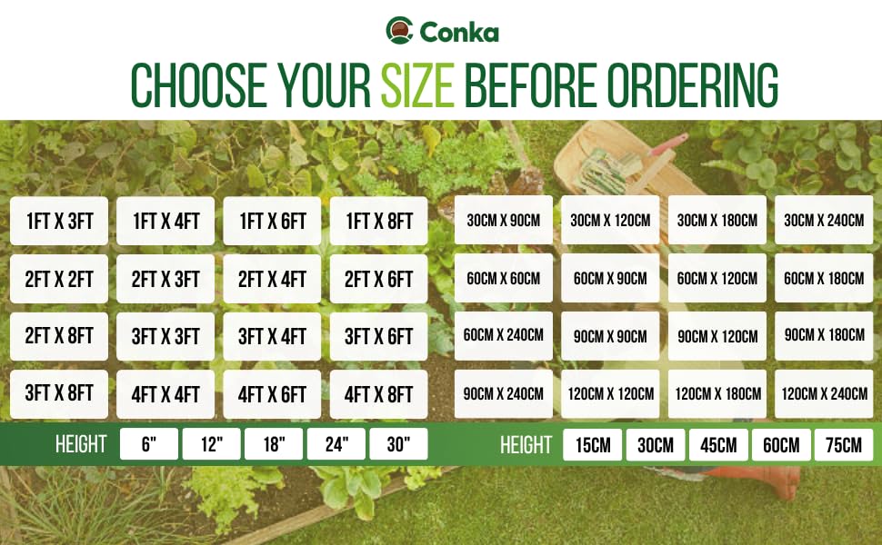 Conka Garden - Wooden Raised Bed Kit - Large Garden Planters for Vegetables, Herbs, Flowers – Start Growing Plants Earlier & Better - Durable & Resistant FSC Treated Timber 90cm L x 180cm W x 60cm H