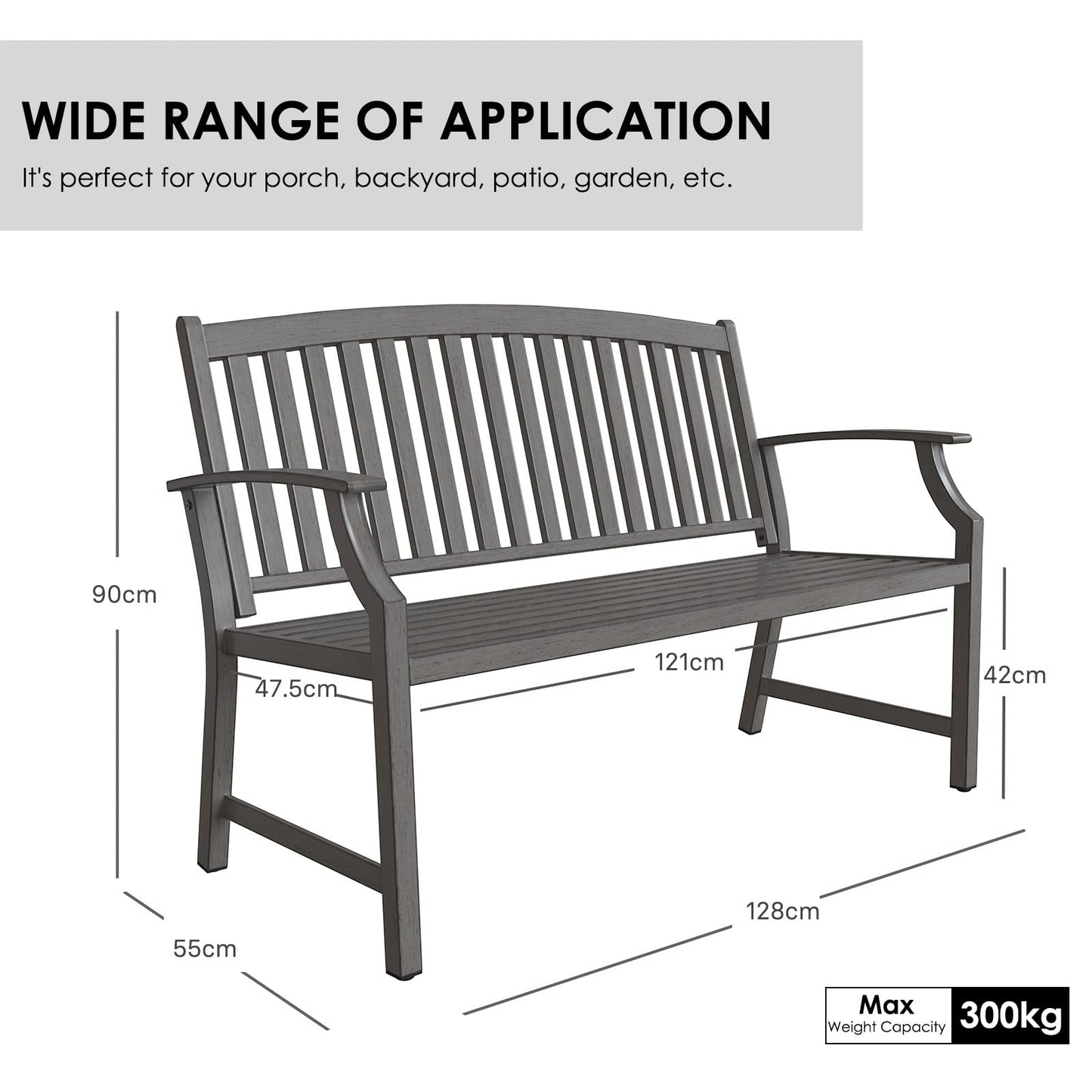 Grand patio Outdoor Bench, Garden Bench with Anti-Rust Aluminum Steel Metal Frame, Choice of Colours, Suitable for Indoor, Outdoor, Patio, Park (Gray)