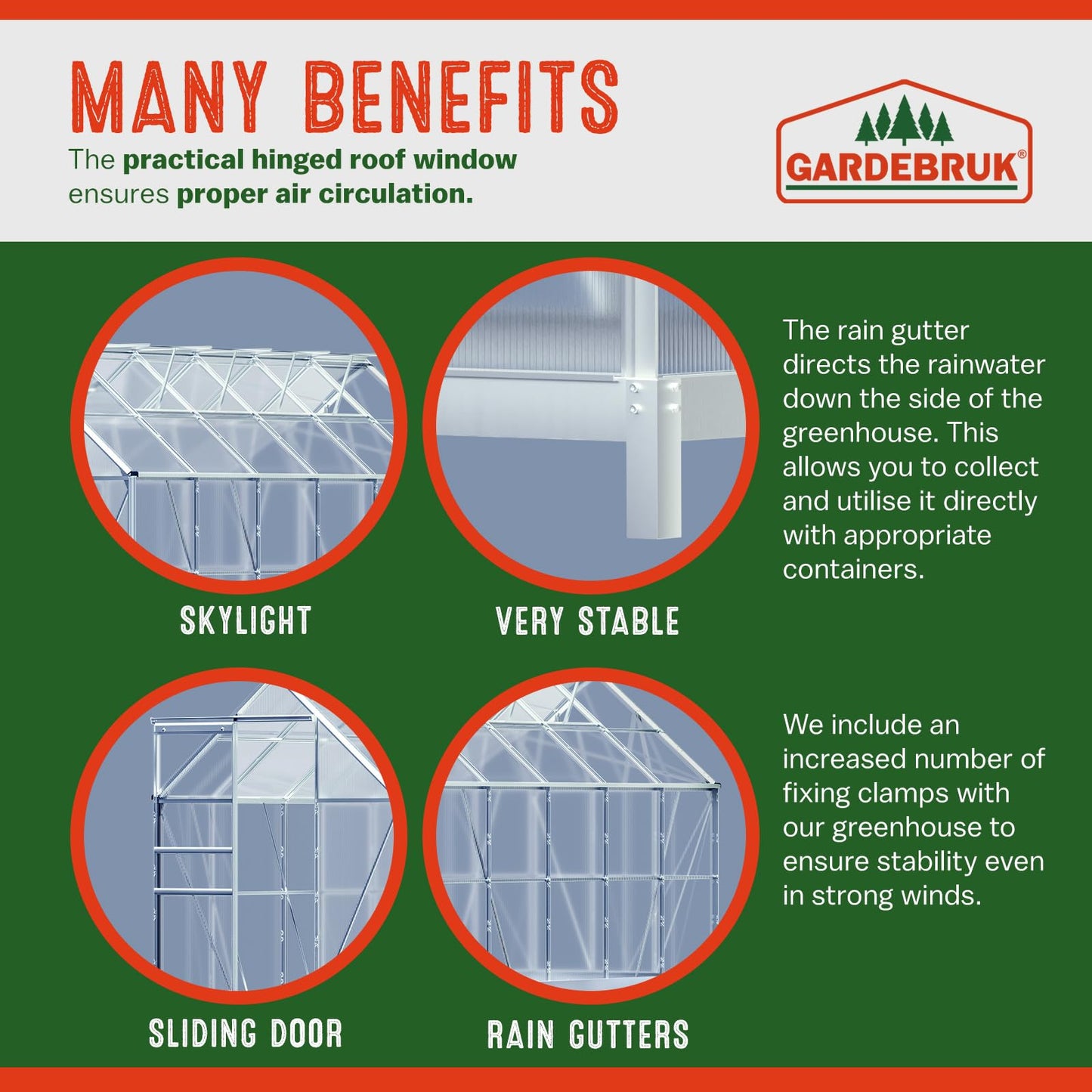 Gardebruk® 6 x 12ft 'Sunlight' Polycarbonate Greenhouse With Foundation | Large Walk Green House with Slide Door and 4 Windows | Garden Plants Grow Nursery with Aluminium Frame Galvanised Base