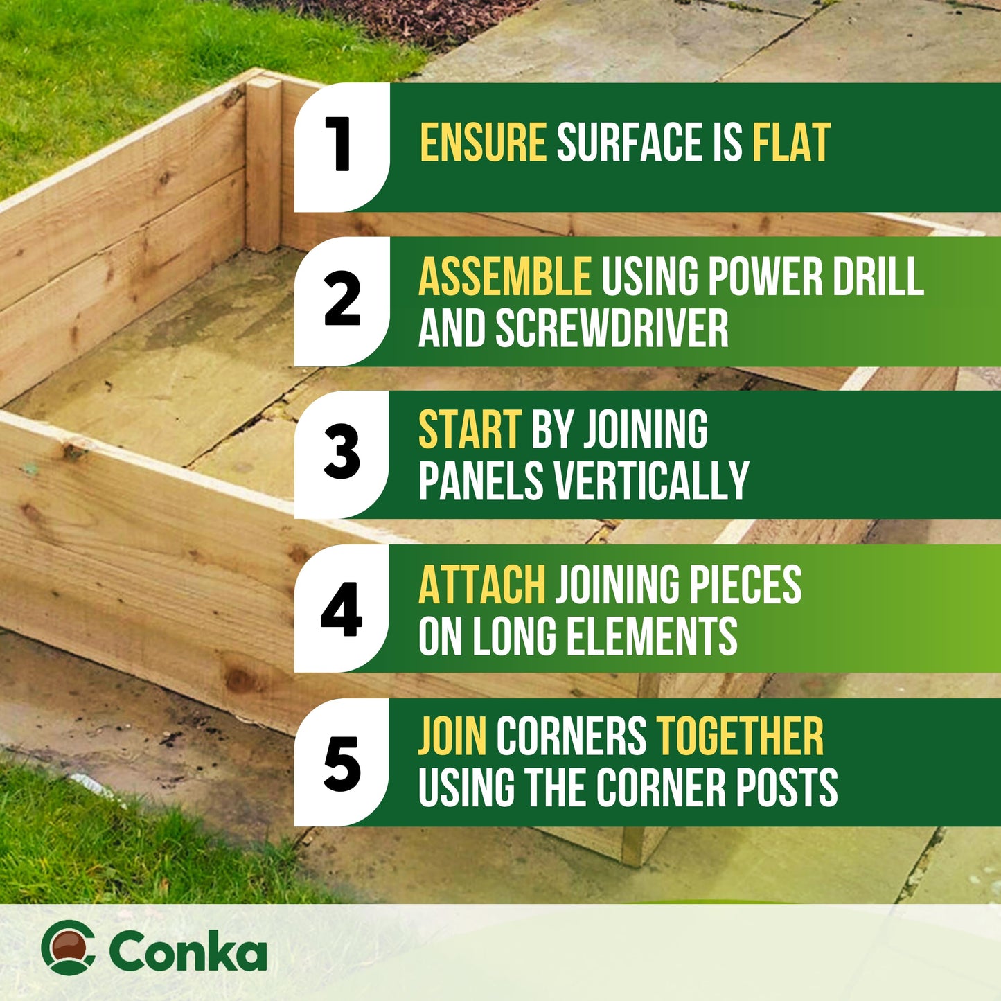 Conka Garden - Wooden Raised Bed Kit - Large Garden Planters for Vegetables, Herbs, Flowers – Start Growing Plants Earlier & Better - Durable & Resistant FSC Treated Timber 90cm L x 180cm W x 60cm H