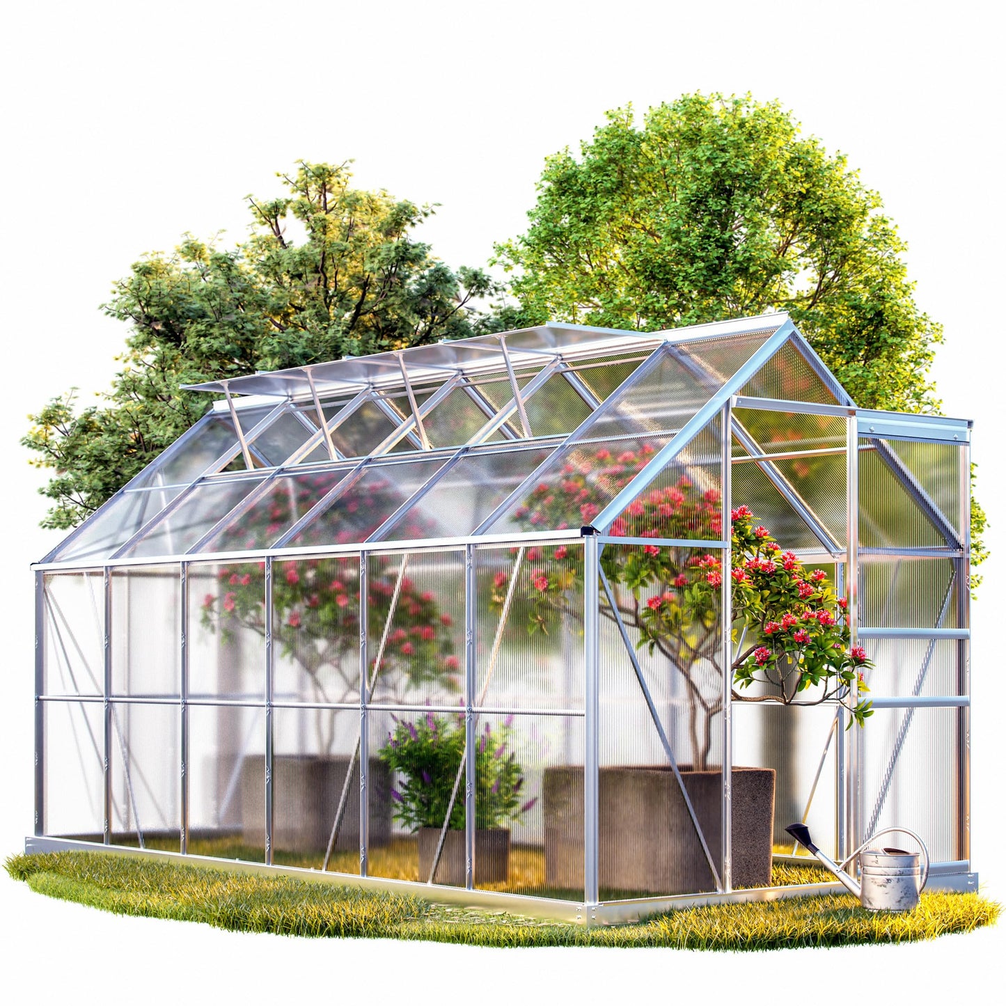 Gardebruk® 6 x 12ft 'Sunlight' Polycarbonate Greenhouse With Foundation | Large Walk Green House with Slide Door and 4 Windows | Garden Plants Grow Nursery with Aluminium Frame Galvanised Base