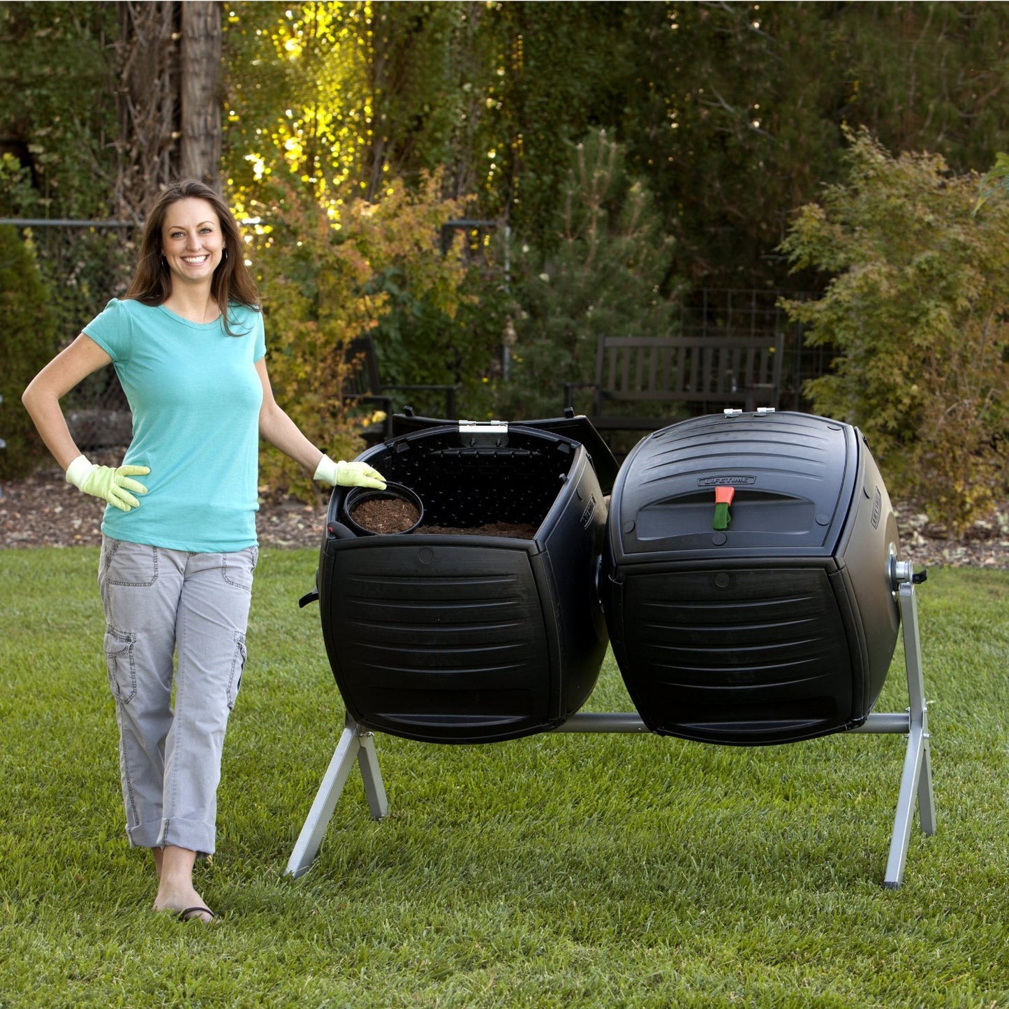 Lifetime Duel 189 Litre (50 Gallon) Dual Compost Tumbler HDPE Plus Powder Coated Steel Base