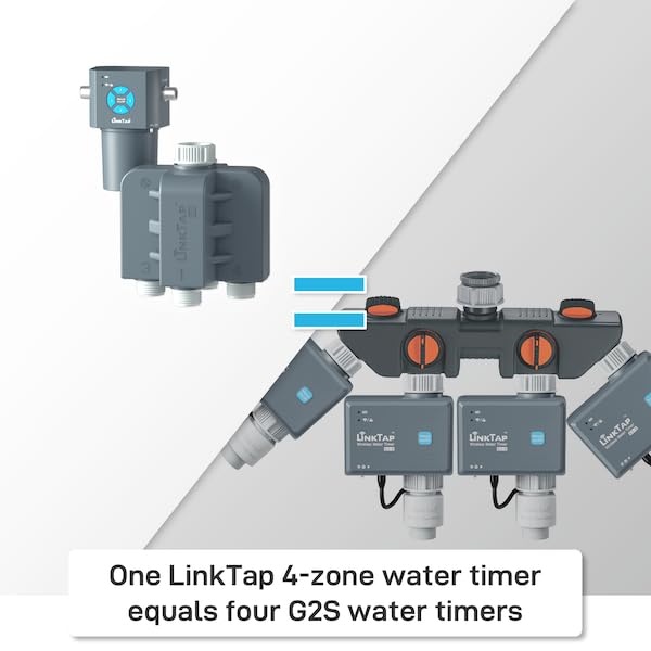 LinkTap Q1 4-Zone Smart Hose Timer & Gateway, Equals 4 G2S or 2 D1 Water Timers, 4 Built-in Flow Meters, Multiple Power Options, Easy Install & Use, Scalable Mesh Network via Extender, 2-Year Warranty