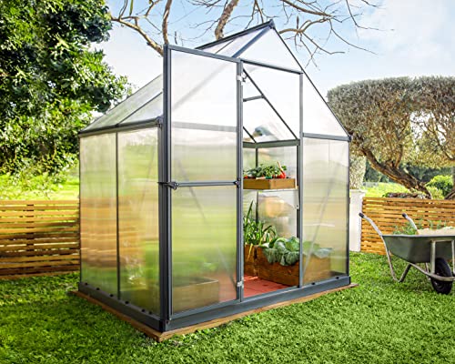 Palram Canopia Mythos 6X4 Greenhouse - UV - Protected Polycarbonate Roof & Aluminium Frame - Includes Base Frame - Grey