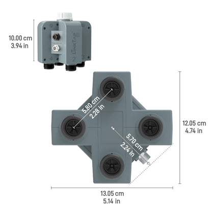 LinkTap Q1 4-Zone Smart Hose Timer & Gateway, Equals 4 G2S or 2 D1 Water Timers, 4 Built-in Flow Meters, Multiple Power Options, Easy Install & Use, Scalable Mesh Network via Extender, 2-Year Warranty