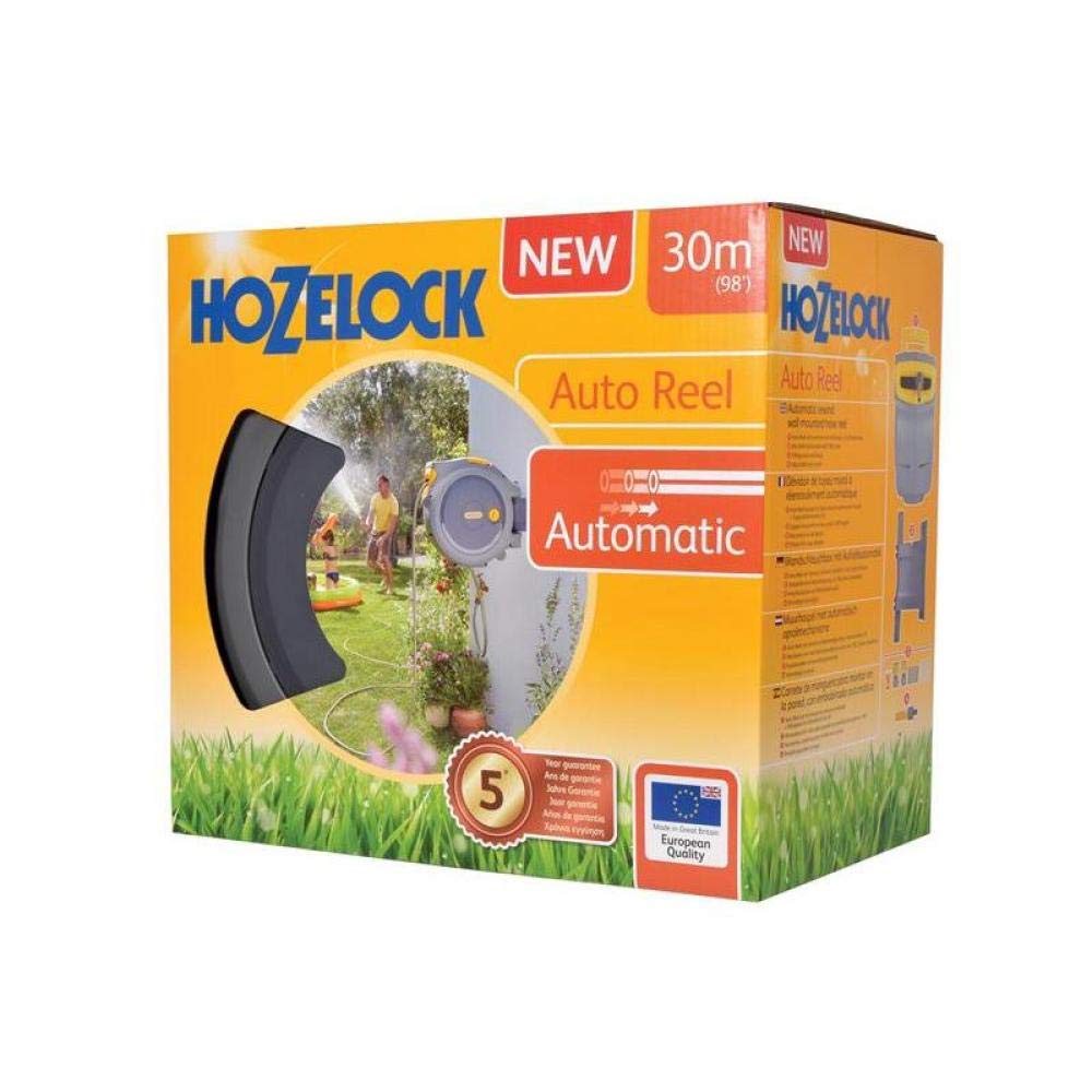 HOZELOCK - Auto Reel 30m wall-mounted hose reel : Easy to Install, Lock, Auto-rewind, Ready-to-use Reel With Nozzle, Fittings, Hozelock Hose and Accessories Included - 5 Year Guarantee* [2403 0000]