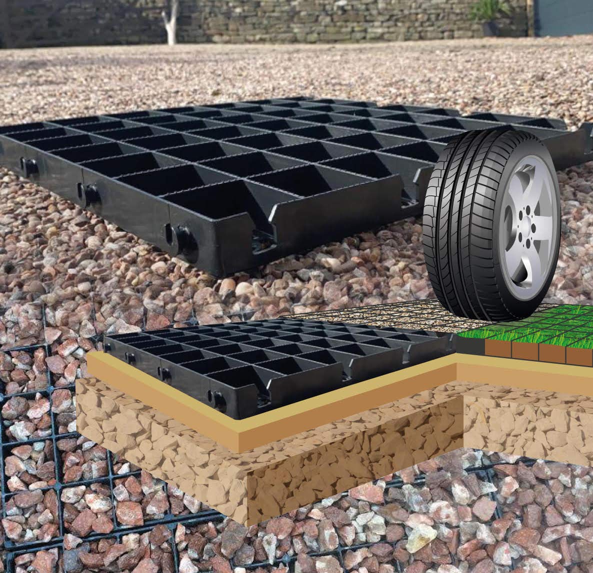 DRIVEWAY GRIDS X320 = 80 SQUARE METRES + HD MEMBRANE GROUND SHEET GRAVEL GRIDS GRAVEL GRIDS GRASS GRID PLASTIC STABILITY GRIDS ECO PAVING BASES & PARKING DRIVE WAY GRID POROUS GRASS OR GRAVEL GRIDS