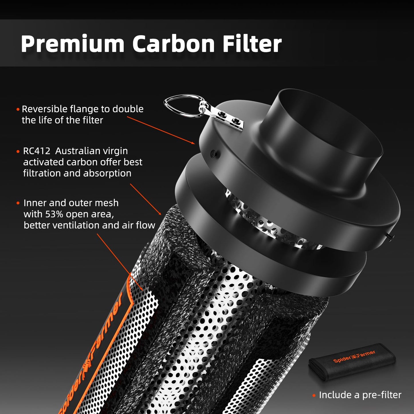 Spider Farmer Air Filtration Kit 4 Inch, Inline Duct Fan with RJ12 Speed Humidity Controller, Carbon Filter Combo, 25 Ft Ducting, Ventilation System Kit for Grow Tents, Hydroponics, Indoor Gardening