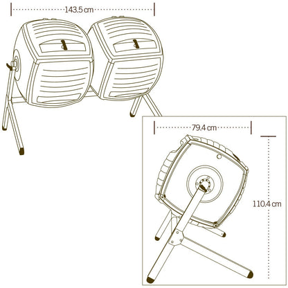 Lifetime Duel 189 Litre (50 Gallon) Dual Compost Tumbler HDPE Plus Powder Coated Steel Base