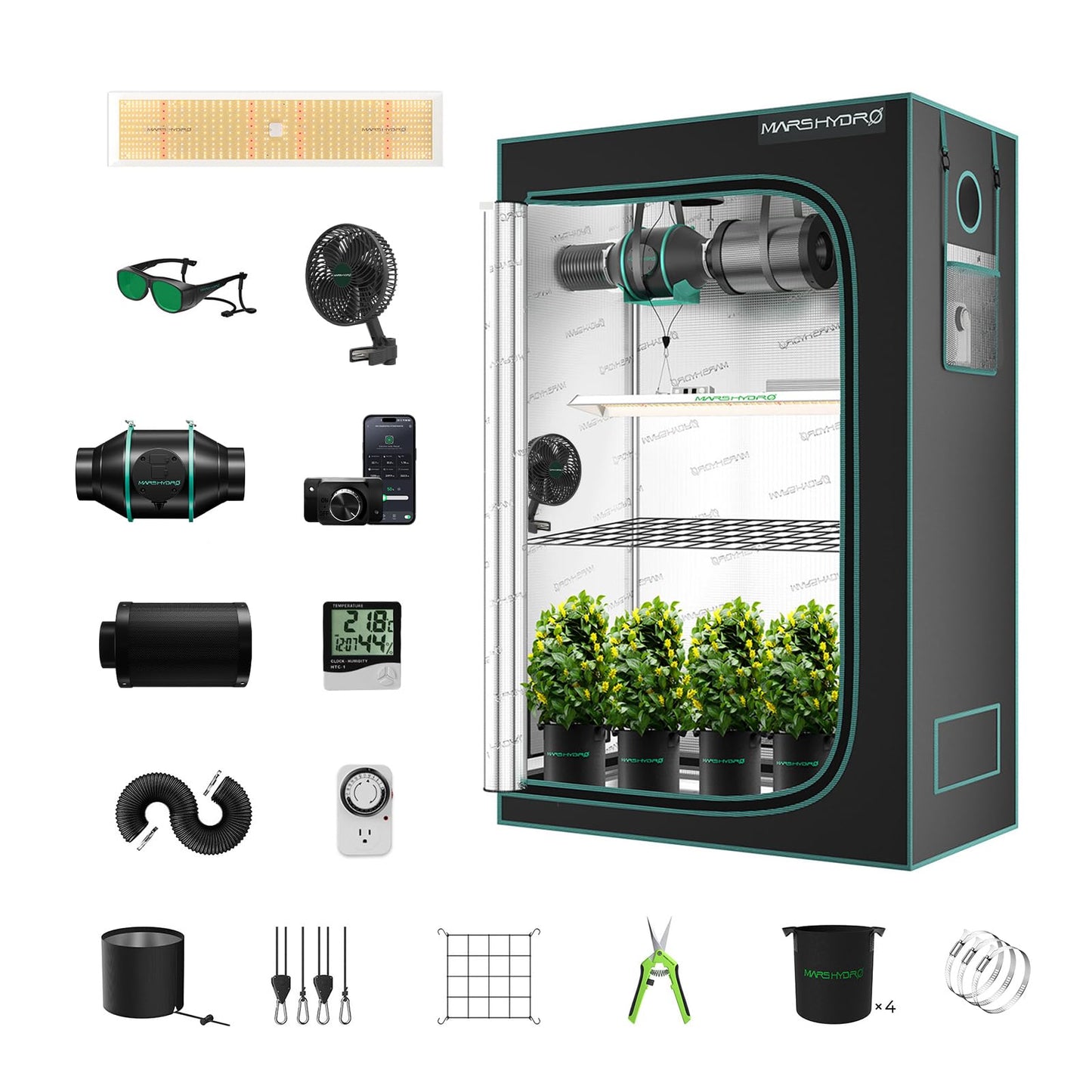 MARS HYDRO Grow Tent Kit Complete 2x4ft TSL 2000 LED Grow Light Dimmable Grow Tent Complete System, 24"x48"x70" Hydroponic Grow Light Set 1680D Full Spectrum Grow Kit, Ventilation system, Clip Fan
