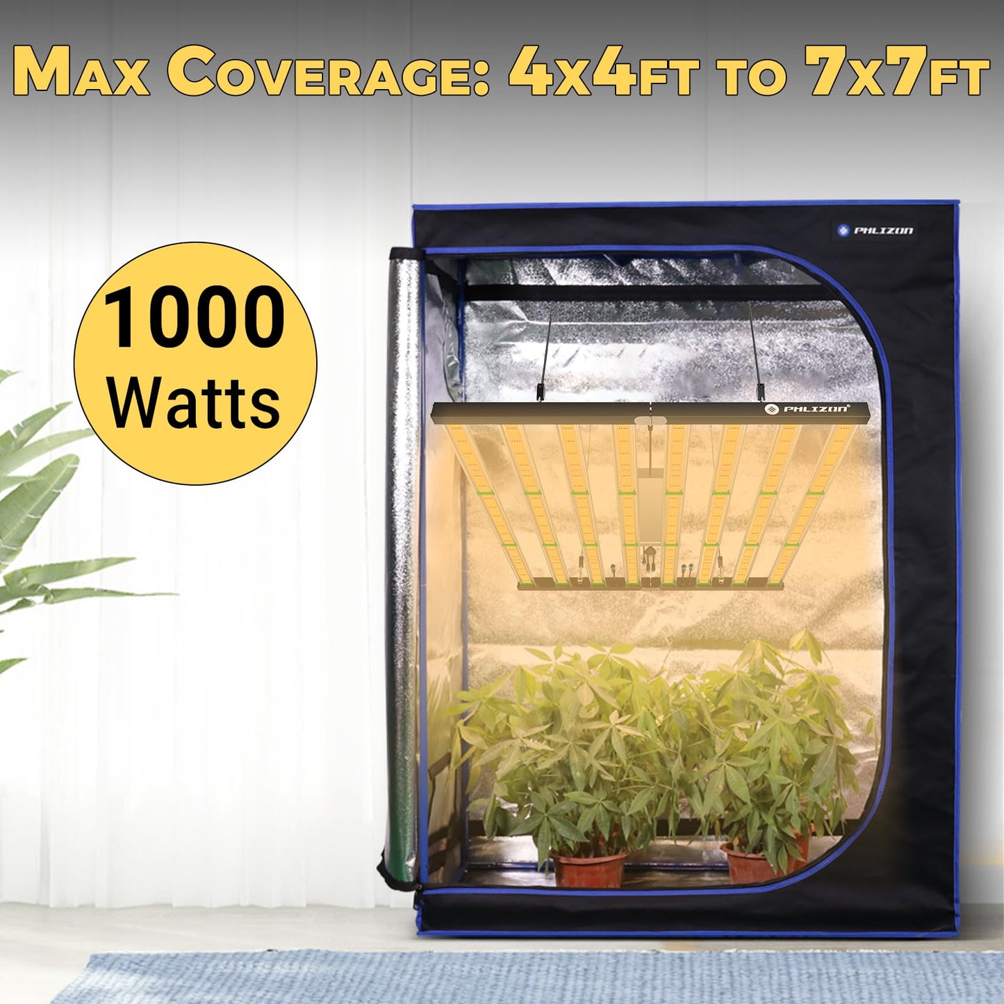 Phlizon FD9600 1000W Plant Led Grow Light for Indoor Plants Daisy Chain Dimmable Grow Light with LM281B & Brand Driver Grow for 120 * 120cm to 180x180cm Coverage Full Spectrum Growing Lamps (FD9600)