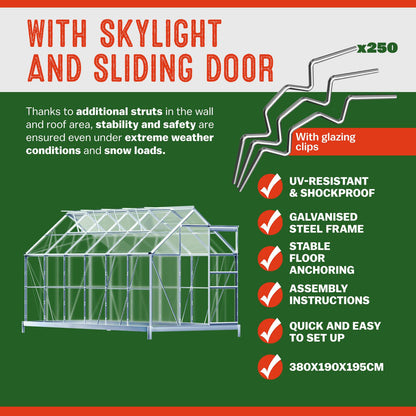 Gardebruk® 6 x 12ft 'Sunlight' Polycarbonate Greenhouse With Foundation | Large Walk Green House with Slide Door and 4 Windows | Garden Plants Grow Nursery with Aluminium Frame Galvanised Base