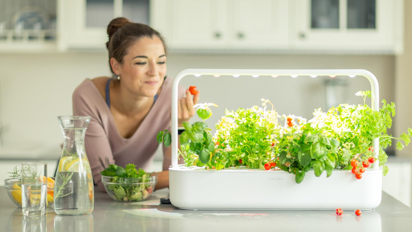 Click & Grow Indoor Herb Garden Kit with Grow Light | Easier than Hydroponics Growing System | Smart Garden for Home Kitchen Windowsill | Vegetable & Herb Garden Starter Kit with 9 plant pods, White