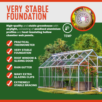 Gardebruk® 6 x 12ft 'Sunlight' Polycarbonate Greenhouse With Foundation | Large Walk Green House with Slide Door and 4 Windows | Garden Plants Grow Nursery with Aluminium Frame Galvanised Base
