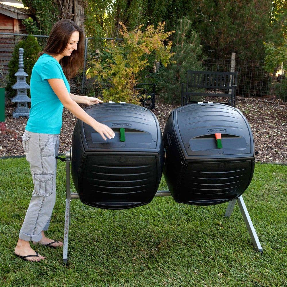 Lifetime Duel 189 Litre (50 Gallon) Dual Compost Tumbler HDPE Plus Powder Coated Steel Base