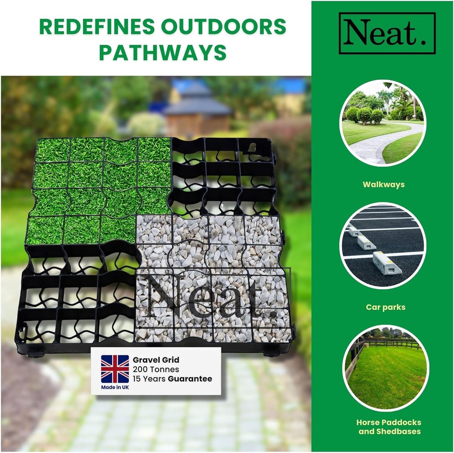 Plastic Shed Base Grid 100 (25m²) - Durable Driveway Mats for Lawn & Garden Path, Grass Grid Protection Mesh, Gravel Stabiliser Grids, Plastic Grass Mats, Garden Grid Paver for Greenhouse, Deck, Turf