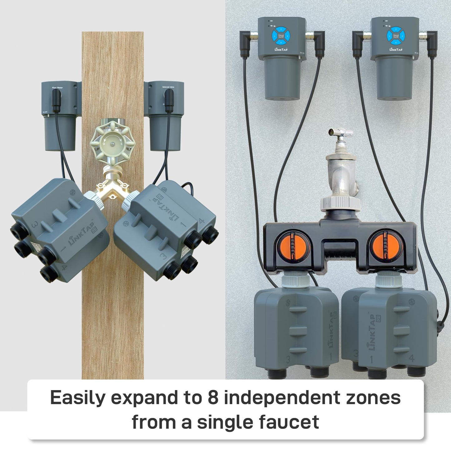 LinkTap Q1 4-Zone Smart Hose Timer & Gateway, Equals 4 G2S or 2 D1 Water Timers, 4 Built-in Flow Meters, Multiple Power Options, Easy Install & Use, Scalable Mesh Network via Extender, 2-Year Warranty