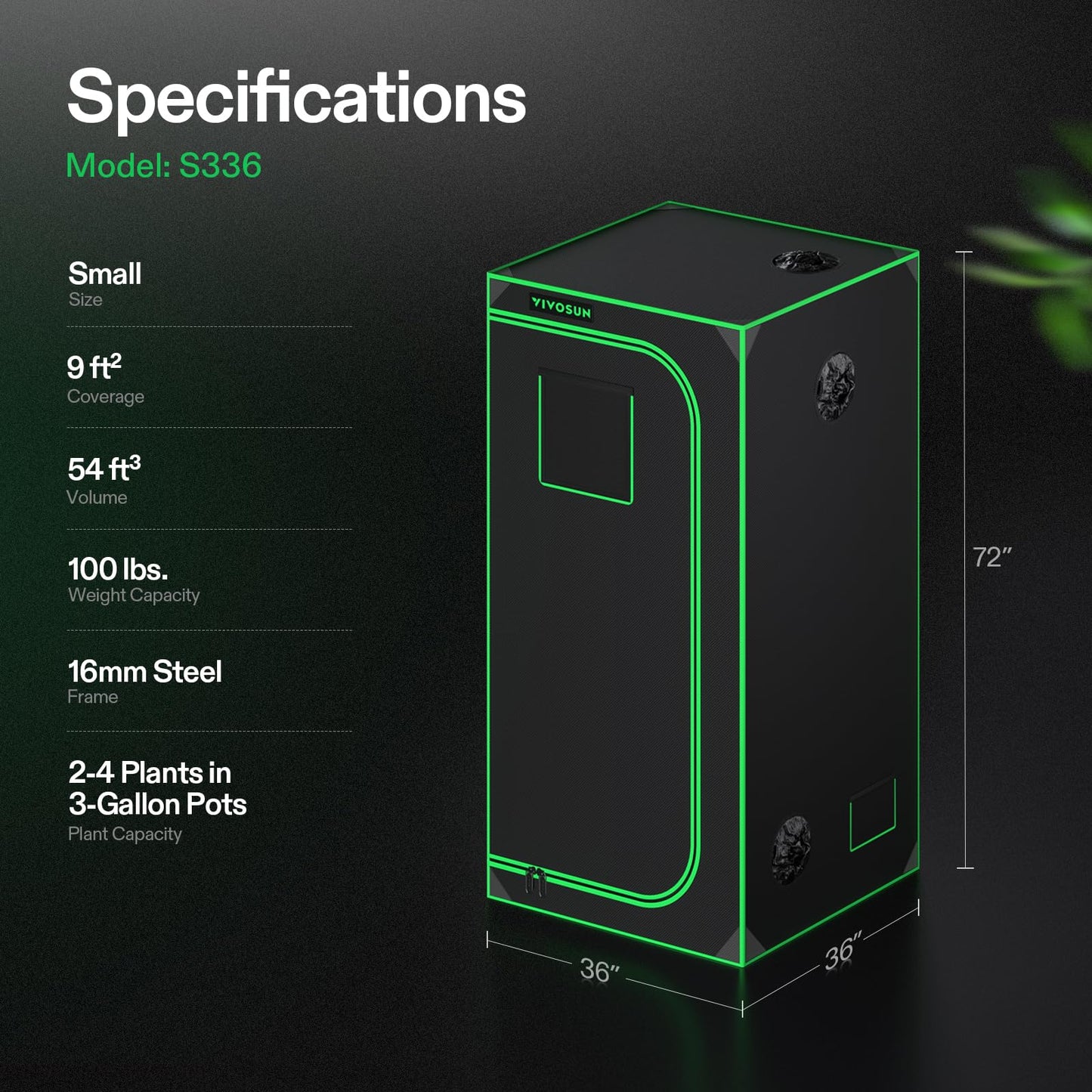 VIVOSUN Grow Tent 36'' x 36'' x 72'', Made of Highly Reflective Mylar, with Viewing Window and Base Tray for Hydroponics and Indoor Growing, S336, Suitable for VS2000/VS3000
