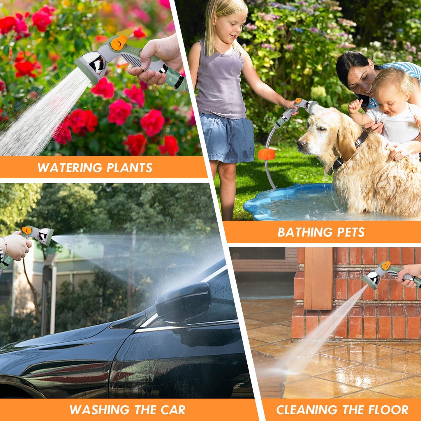 Retractable Garden Hose Reel 38m+2m, Wall Mounted Hose Reel,Heavy Duty Hose Pipe Reel with 10 Pattern Hose Nozzle, Auto Lock and Auto Rewind, Lock at Any Length,180°Swivel Bracket