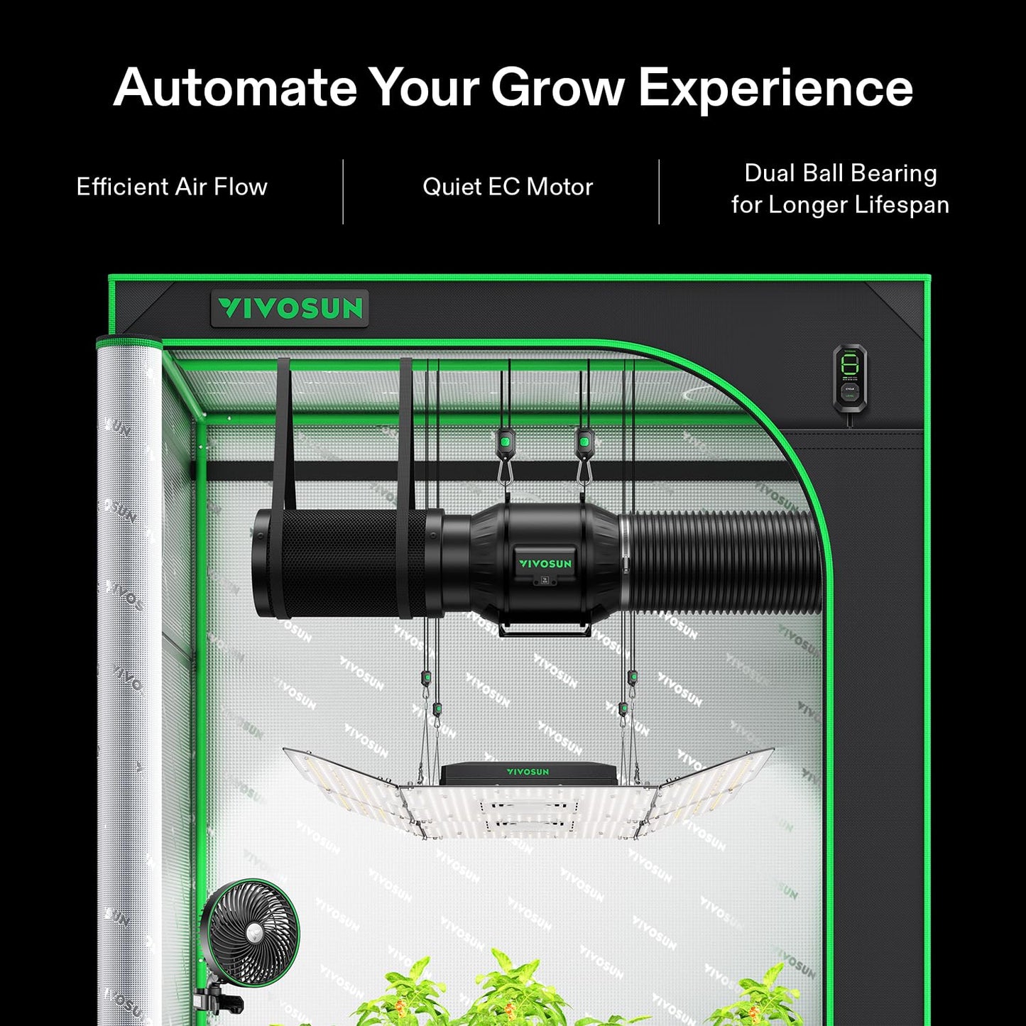 VIVOSUN Duct Fan 150 mm Extractor Fan 693 m³/h with E12 Speed Control Carbon Filter & 240 cm Air Duct AeroZesh T6 Exhaust Set Cooling and Ventilation System for Grow Tent