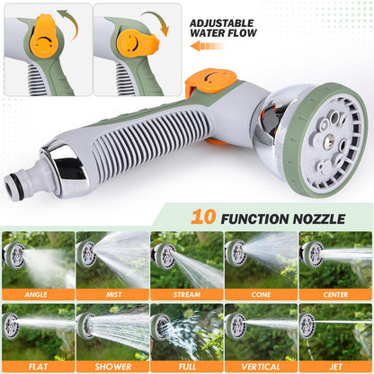 Retractable Garden Hose Reel 38m+2m, Wall Mounted Hose Reel,Heavy Duty Hose Pipe Reel with 10 Pattern Hose Nozzle, Auto Lock and Auto Rewind, Lock at Any Length,180°Swivel Bracket