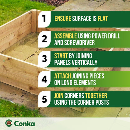 Conka Garden - Wooden Raised Bed Kit - Large Garden Planters for Vegetables, Herbs, Flowers – Start Growing Plants Earlier & Better - Durable & Resistant FSC Treated Timber 90cm L x 180cm W x 60cm H