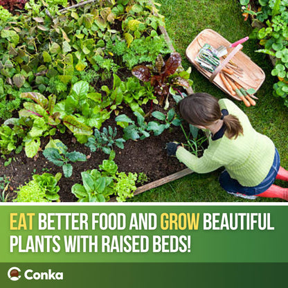 Conka Garden - Wooden Raised Bed Kit - Large Garden Planters for Vegetables, Herbs, Flowers – Start Growing Plants Earlier & Better - Durable & Resistant FSC Treated Timber 90cm L x 180cm W x 60cm H