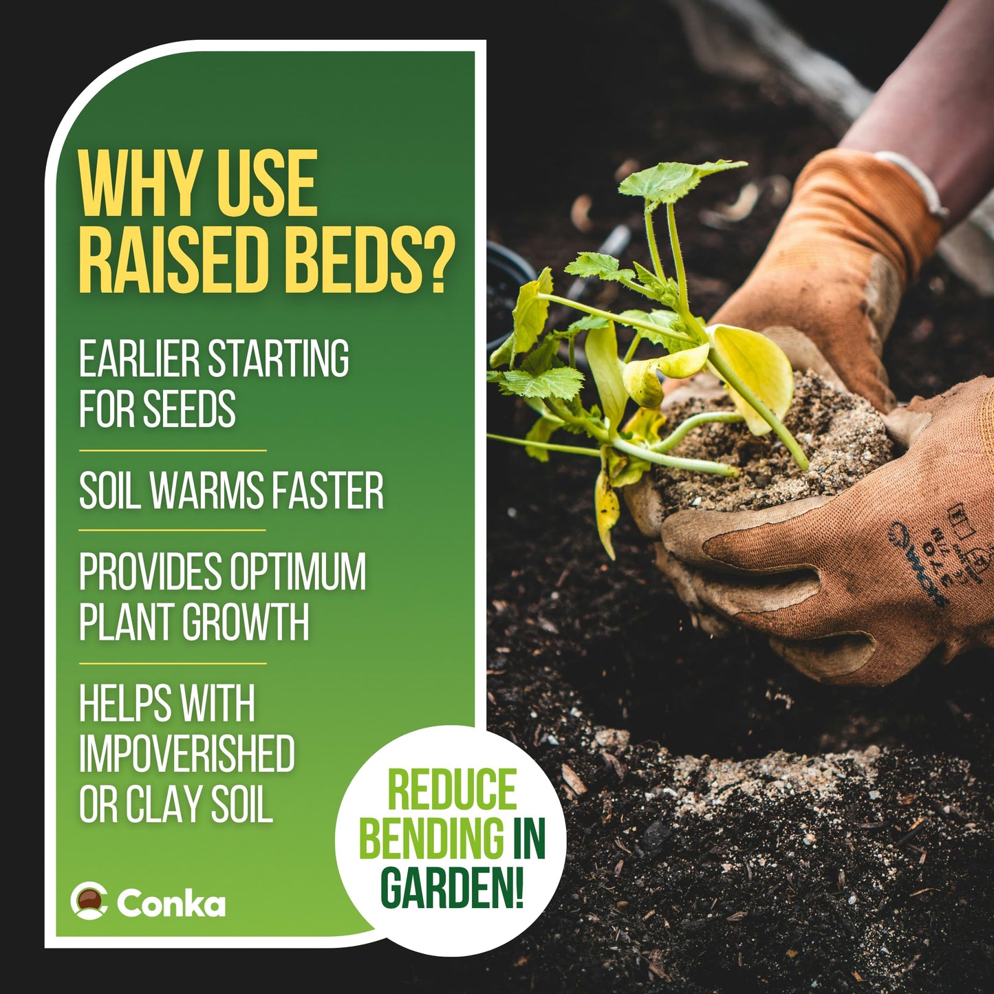 Conka Garden - Wooden Raised Bed Kit - Large Garden Planters for Vegetables, Herbs, Flowers – Start Growing Plants Earlier & Better - Durable & Resistant FSC Treated Timber 90cm L x 180cm W x 60cm H